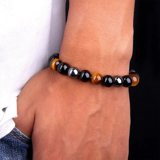 Natural Black Obsidian Hematite Tiger Eye Beads Bracelets Men and Women