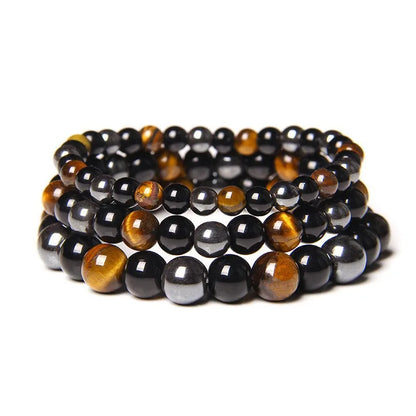 Natural Black Obsidian Hematite Tiger Eye Beads Bracelets Men and Women