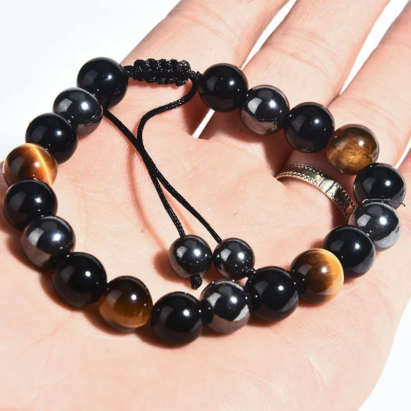 Natural Black Obsidian Hematite Tiger Eye Beads Bracelets Men and Women