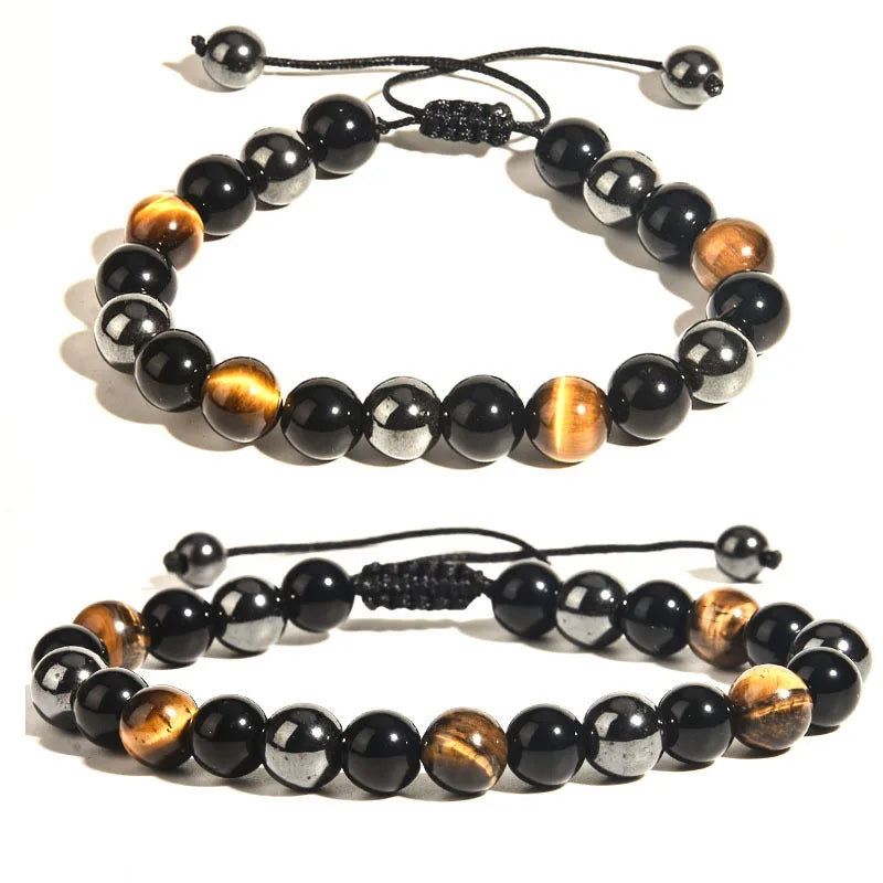 Natural Black Obsidian Hematite Tiger Eye Beads Bracelets Men and Women